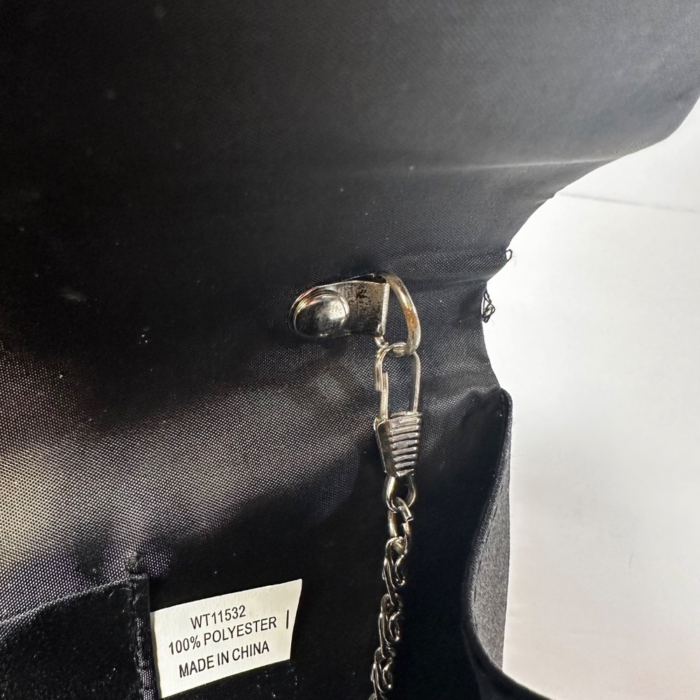 Vintage Black Satin Evening Clutch with Rhinestone Clasp & Chain Strap - Picture 8 of 8